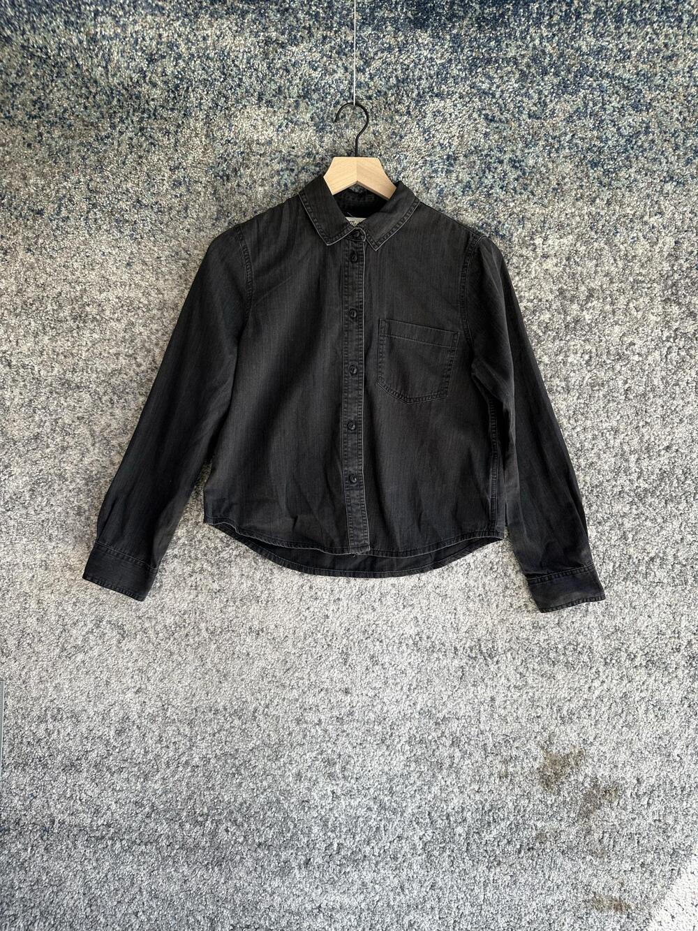 Madewell Button Up Shirt Womens Small Black 100% Cotton Denim Long Sleeve Top